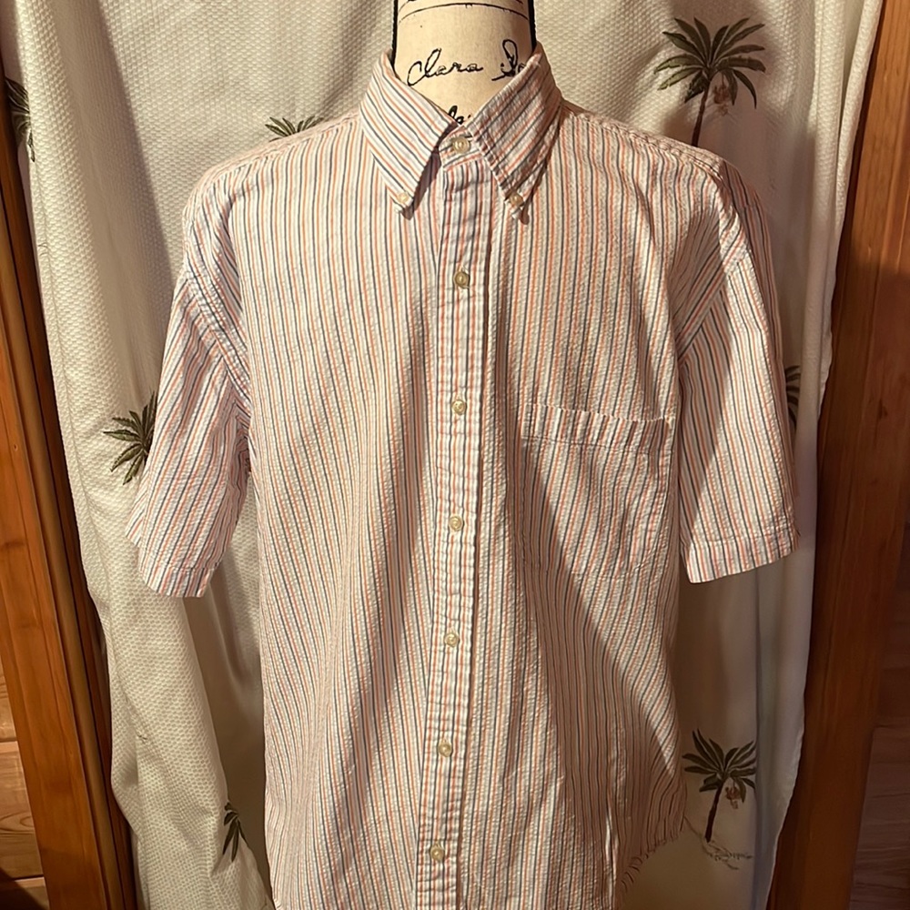 Men’s Lands End Seersucker Shirt, Medium